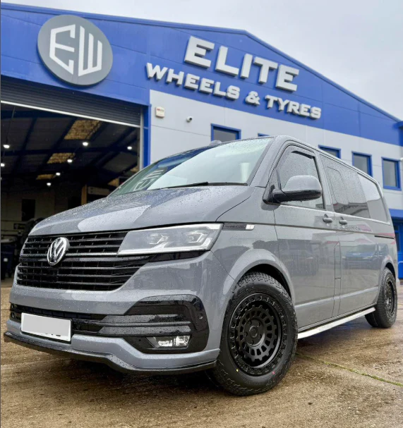 17" Volkswagen Transporter Fuel Zephyr Matt Black Alloy Wheels and Tyres - Image 4